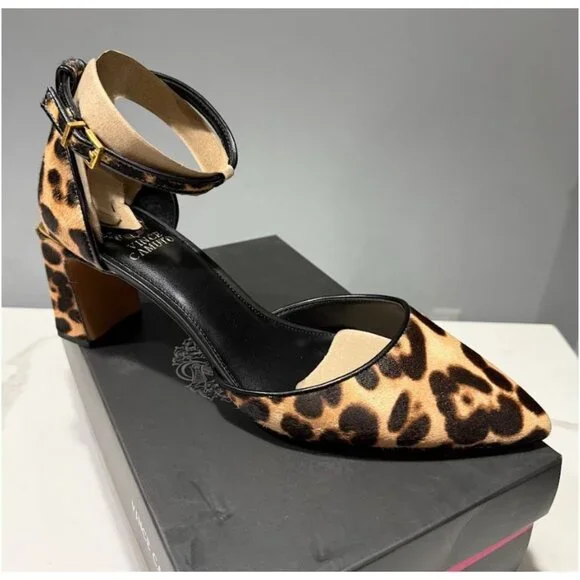 Vince Camuto Womens Ankle Strap Leopard Block Heel Shoes Size 12 New - Picture 2 of 8